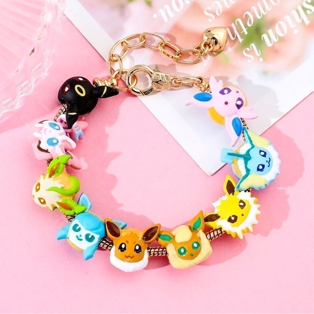 Gold Plated Pokémon Eeveelution Themed Charm Bracelet Adjustable Sizing Design